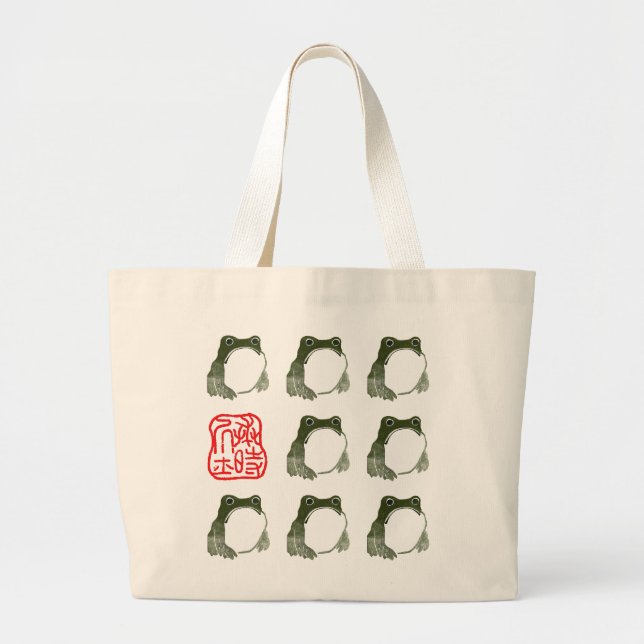 Grumpy Japanese Frog Toad 19th Century  Large Tote Bag (Front)
