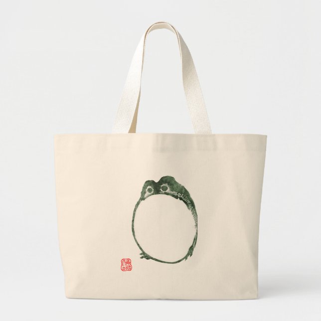 Grumpy Japanese Frog Toad 19th Century  Large Tote Bag (Front)