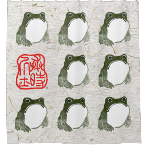 Grumpy Japanese Frog Toad 19th Century Shower Curtain