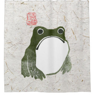 Grumpy Japanese Frog Toad 19th Century  Shower Curtain