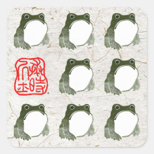 Grumpy Japanese Frog Toad 19th Century  Square Sticker