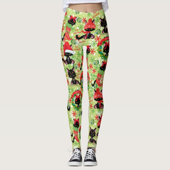 Grumpy Kitty Cat Bah Humbug Christmas Fun Leggings (Front)