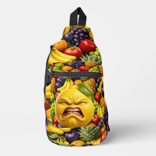 Grumpy lemon sour face fruit collage sling bag