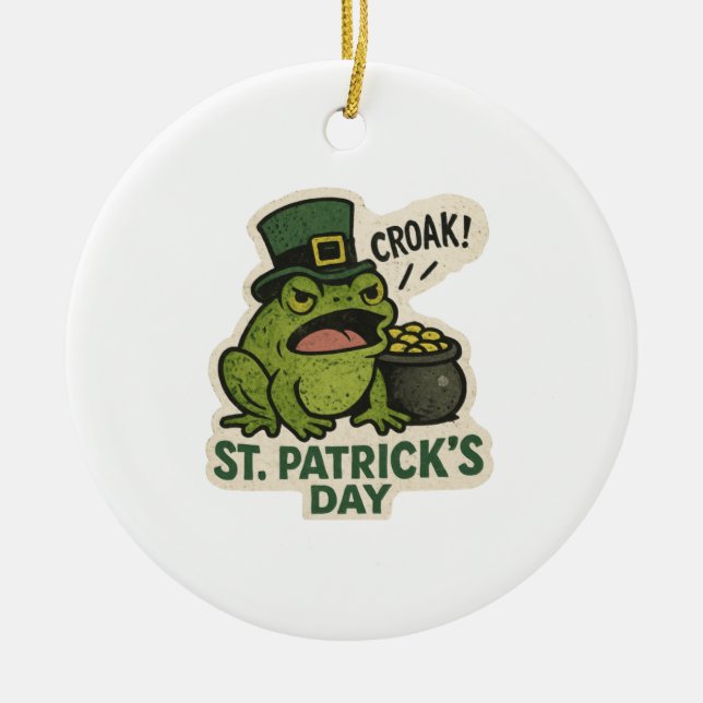 Grumpy Leprechaun Frog St.Patrick's Day Ceramic Tree Decoration (Front)