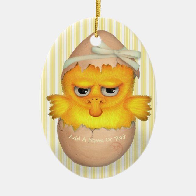 Grumpy Little Chick Ceramic Tree Decoration (Front)