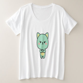 Grumpy Mint Cat – Cute Kawaii Cartoon T-Shirt Plus Size T-Shirt