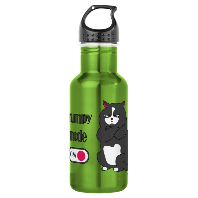 Grumpy mode on funny fat cat 532 ml water bottle (Front)