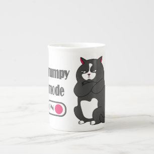 Grumpy mode on funny fat cat bone china mug