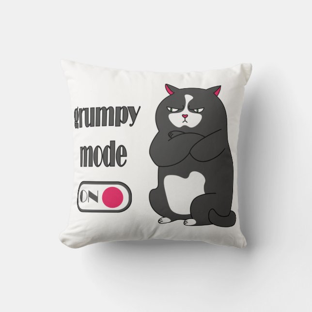 Grumpy mode on funny fat cat cushion (Front)