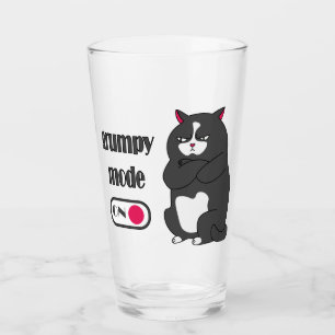 Grumpy mode on funny fat cat glass