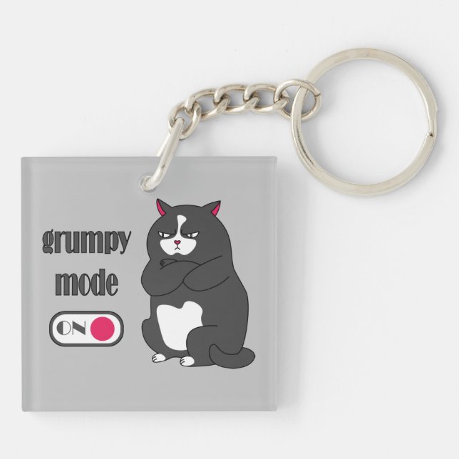 Grumpy mode on funny fat cat key ring (Back)
