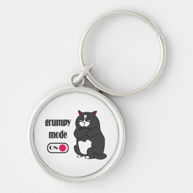 Grumpy mode on funny fat cat  key ring (Front)