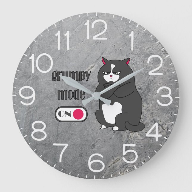 Grumpy mode on funny fat cat large clock (Front)