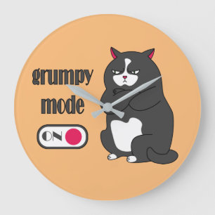 Grumpy mode on funny fat cat large clock
