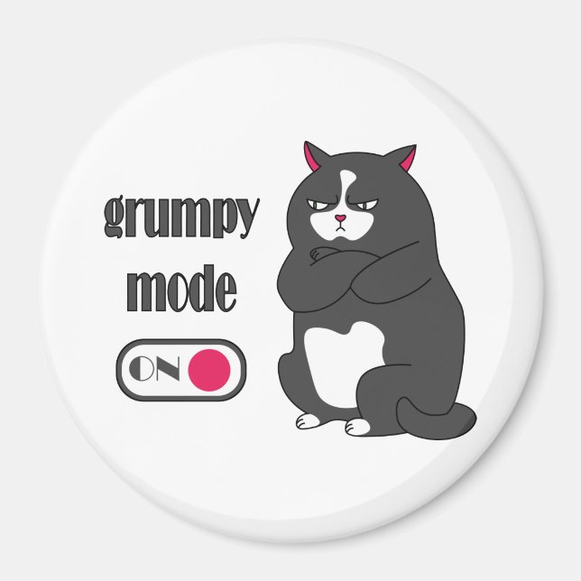 Grumpy mode on funny fat cat magnet (Front)