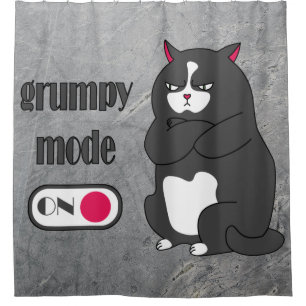 Grumpy mode on funny fat cat shower curtain