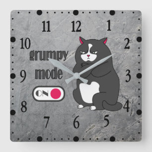Grumpy mode on funny fat cat square wall clock