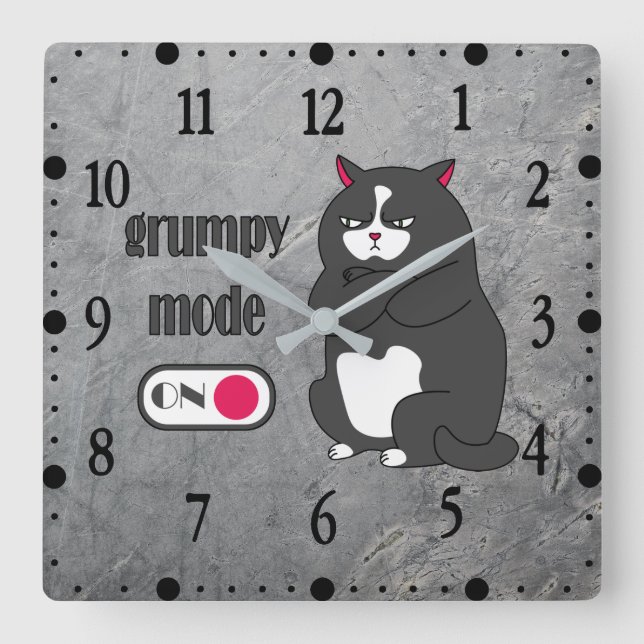 Grumpy mode on funny fat cat  square wall clock (Front)