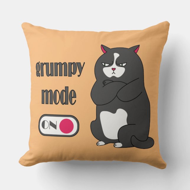 Grumpy mode on funny fat cat throw pillow (Front)