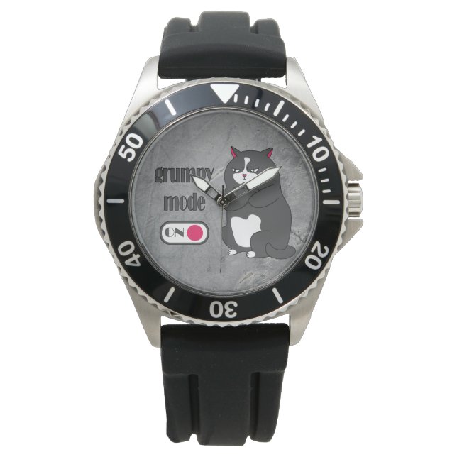 Grumpy mode on funny fat cat  watch (Front)