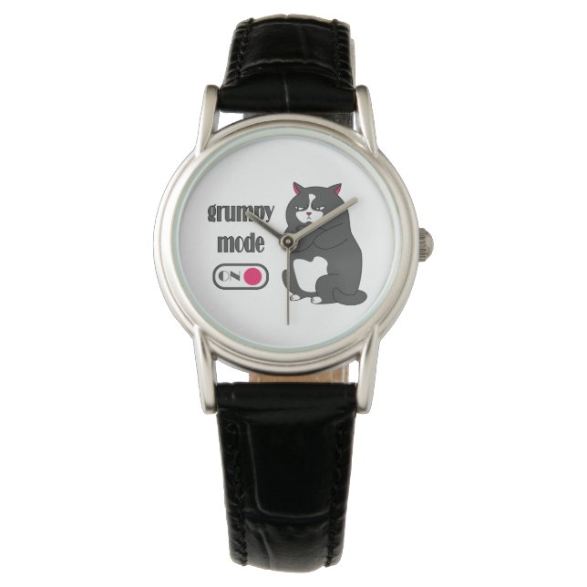 Grumpy mode on funny fat cat  watch (Front)