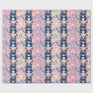 grumpy navy blue unicorn bunny wrapping paper