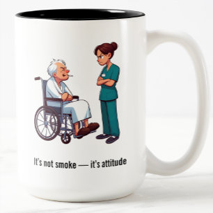 Grumpy Nurse Versus Smoking Senior Two-Tone Coffee Mug