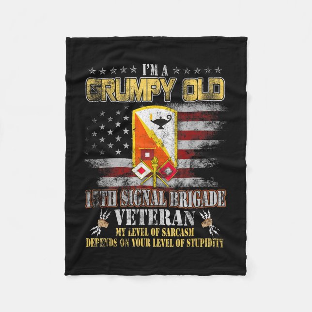 Grumpy Old 15th Signal Brigade Us Flag Veterans Da Fleece Blanket (Front)