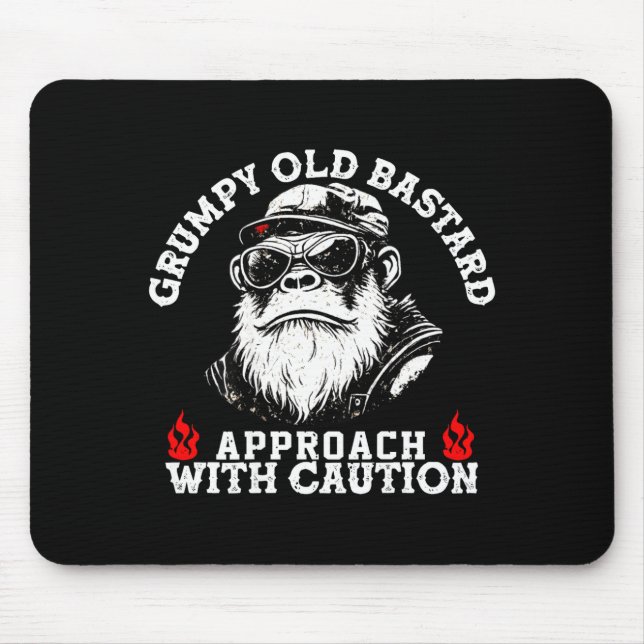 Grumpy old approach with caution monkey on back  mouse pad (Front)