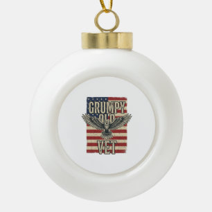 Grumpy Old Vet Patriotic Eagle Flag Shirt Design Ceramic Ball Christmas Ornament
