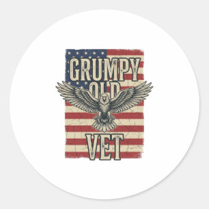 Grumpy Old Vet Patriotic Eagle Flag Shirt Design Classic Round Sticker