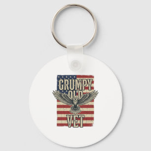 Grumpy Old Vet Patriotic Eagle Flag Shirt Design Key Ring