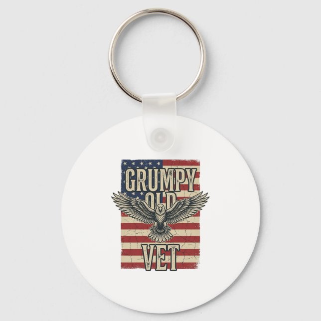 Grumpy Old Vet Patriotic Eagle Flag Shirt Design Key Ring (Front)