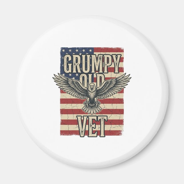 Grumpy Old Vet Patriotic Eagle Flag Shirt Design Magnet (Front)