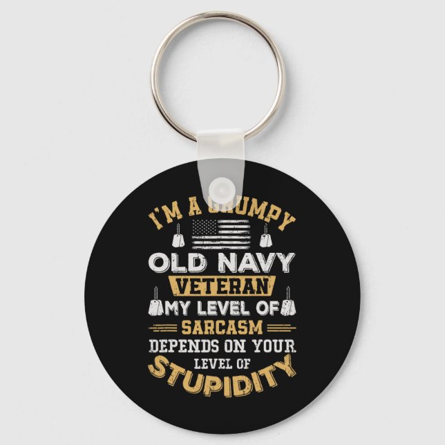 Grumpy Old Veteran Patriotic Funny Military Vetera Key Ring (Front)