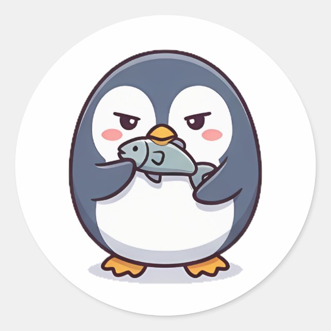 grumpy penguin classic round sticker (Front)