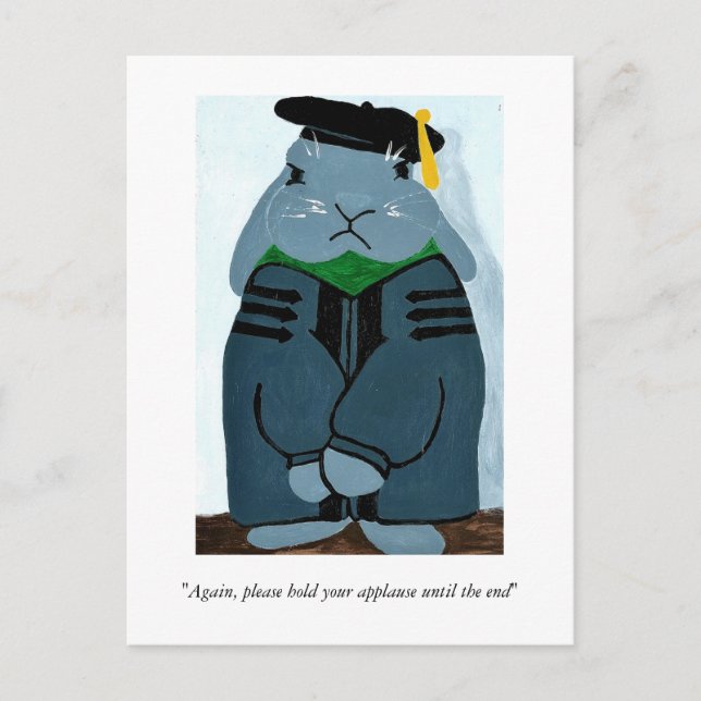 Grumpy PhD Graduation Bunny in Regalia Postcard (Front)
