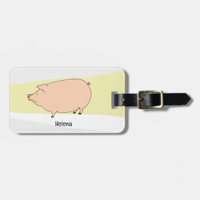 Grumpy Pig Neutral Tones Personalised Luggage Tag (Front Horizontal)