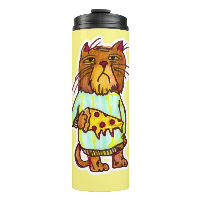 Grumpy Pizza Pet Funny Cat Art Marker Design Thermal Tumbler (Front)
