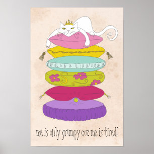 Grumpy princess cat and the pea colourful posters