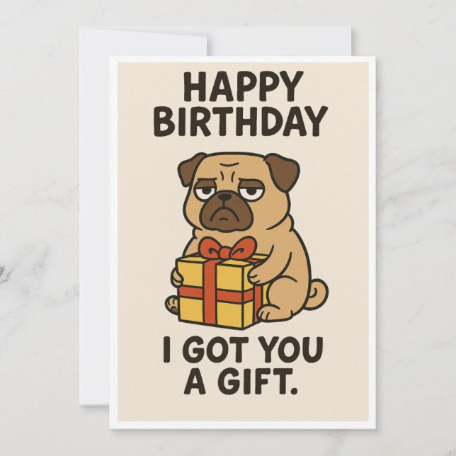 Grumpy Pug Birthday Gift Holiday Card (Front)