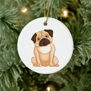 Grumpy Pug Cartoon Ceramic Tree Decoration