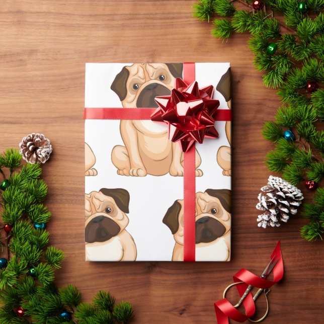Grumpy Pug Cartoon Wrapping Paper (Holiday Gift)