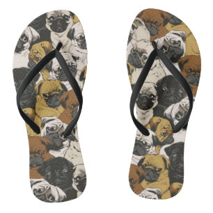 Grumpy Pugs / Funny Cute Pug Dogs Puppies Pattern Jandals