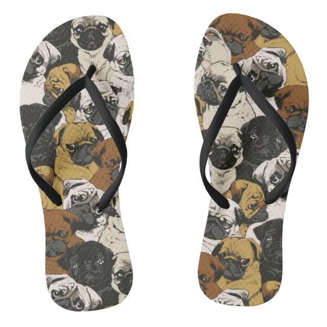 Grumpy Pugs / Funny Cute Pug Dogs Puppies Pattern Jandals (Footbed)