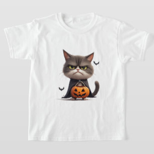 Grumpy Pumpkin Witch Cat Halloween Theme 🎃 T-Shirt
