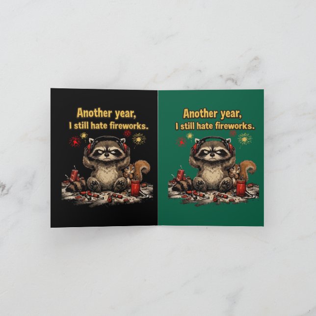  Grumpy Racoon Hate Fireworks Funny 4th of july Card (Inside)