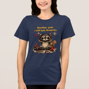 Grumpy Racoon Hate Fireworks Funny 4th of july Tri-Blend Shirt
