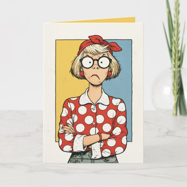 Grumpy Retro Woman in Polka Dots Card (Front)