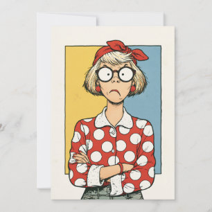 Grumpy Retro Woman in Polka Dots Card